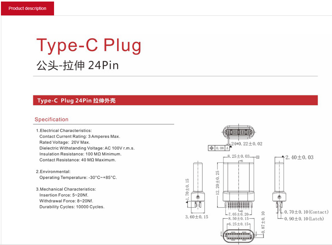 USB 3.1 Type C Plug Connector（Forward Riveting）